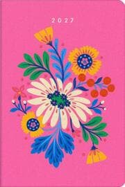 Cover von Taschenkalender A6 2027: Blütenmotiv, bestickt, pink