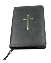 Cover von Gotteslobhülle Schwarz mit Kreuz gold Leder