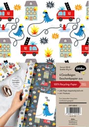 Cover von Geschenkpapier-Set für Kinder: Feuerwehr/Dinosaurier