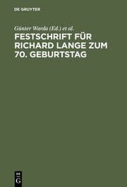 Cover von Festschrift für Richard Lange zum 70.Geburtstag