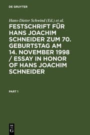 Cover von Festschrift für Hans Joachim Schneider zum 70.Geburtstag am 14.November 1998 / Essay in Honor of Hans Joachim Schneider