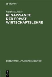 Cover von Renaissance der Privatwirtschaftslehre