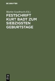Cover von Festschrift Kurt Badt zum siebzigsten Geburtstage