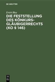Cover von Die Feststellung des Könkursgläubigerrechts (KO § 146)