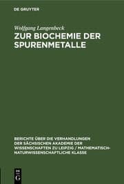 Cover von Zur Biochemie der Spurenmetalle