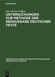 Cover von Untersuchungen zur Methode der Herausgabe deutscher Texte