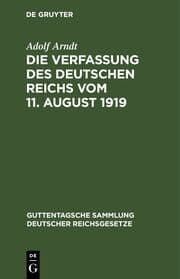 Cover von Die Verfassung des Deutschen Reichs vom 11. August 1919