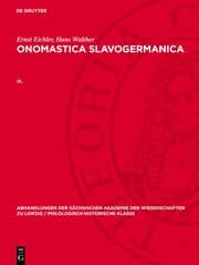 Cover von Ernst Eichler; Hans Walther: Onomastica Slavogermanica. IX.
