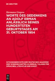 Cover von Worte des Gedenkens an Adolf Erman anlässlich seines hundertsten Geburtstages am 31. Oktober 1954