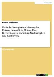 Cover von Kritische Strategieeinschätzung des Unternehmens Tesla Motors. Eine Betrachtung zu Marketing, Nachhaltigkeit und Konkurrenz