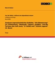Cover von Analysen expressionistischer Gedichte. 'Die Dämmerung' (A. Lichtenstein),'Weltende' (Jakob v. Hoddis),'Auf der Terrasse des Café Josty' (P. Boldt) und 'Schöne Jugend' (G. Benn)