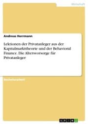 Cover von Lektionen der Privatanleger aus der Kapitalmarkttheorie und der Behavioral Finance. Die Altersvorsorge für Privatanleger
