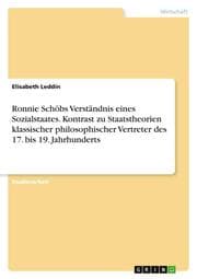 Cover von Ronnie Schöbs Verständnis eines Sozialstaates. Kontrast zu Staatstheorien klassischer philosophischer Vertreter des 17. bis 19. Jahrhunderts