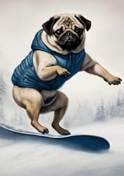 Cover von Winterzeit Notizbuch Mops Snowboarden Hund Notizheft mit 55 Zitaten Lebensweisheiten Hundeliebe Lustiges Geschenk zum Wichteln, Weihnachten, Advent, Nikolaustag, Geburtstag
