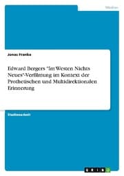 Cover von Edward Bergers 'Im Westen Nichts Neues'-Verfilmung im Kontext der Prothetischen und Multidirektionalen Erinnerung