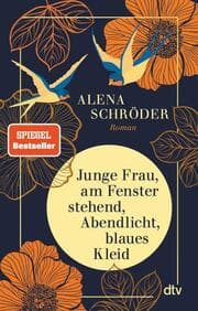 Cover von Junge Frau, am Fenster stehend, Abendlicht, blaues Kleid