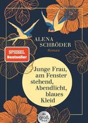 Cover von Junge Frau, am Fenster stehend, Abendlicht, blaues Kleid