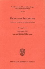 Cover von Kultur und Institution.
