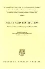 Cover von Recht und Institution.