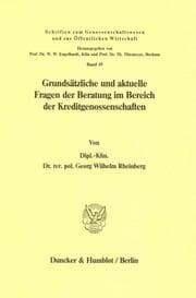 Cover von Grundsätzliche und aktuelle Fragen der Beratung im Bereich der Kreditgenossenschaften.