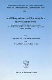 Cover von Ausbildungsreform und Bestandsschutz im Privatschulbereich.