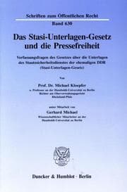 Cover von Das Stasi-Unterlagen-Gesetz und die Pressefreiheit.
