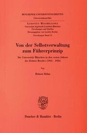 Cover von Von der Selbstverwaltung zum Führerprinzip.