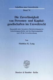 Cover von Die Zuverlässigkeit von Personen- und Kapitalgesellschaften im Umweltrecht.