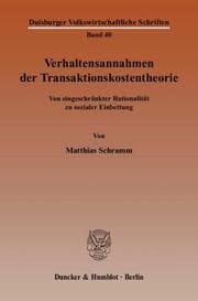 Cover von Verhaltensannahmen der Transaktionskostentheorie