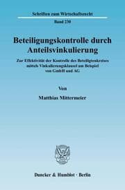 Cover von Beteiligungskontrolle durch Anteilsvinkulierung.