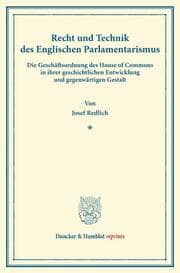 Cover von Recht und Technik des Englischen Parlamentarismus.