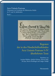 Cover von Regesten der in den Handschriftenbänden Acta Unitatis Fratrum I-IV überlieferten Texte