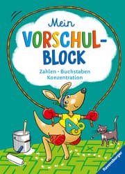 Cover von Ravensburger Mein Vorschul-Block - Zahlen, Buchstaben, Konzentration - Rätselspaß für Vorschulkinder ab 5 Jahren - Vorbereitung auf Schule