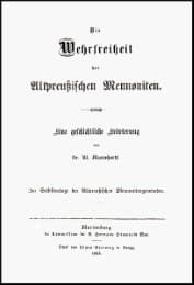 Cover von Die Wehrfreiheit der altpreußischen Mennoniten