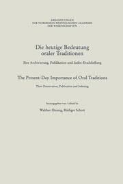 Cover von Die heutige Bedeutung oraler Traditionen / The Present-Day Importance of Oral Traditions