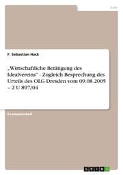Cover von Wirtschaftliche Betätigung des Idealvereins - Zugleich Besprechung des Urteils des OLG Dresden vom 09.08.2005 - 2 U 897/04