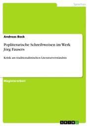 Cover von Popliterarische Schreibweisen im Werk Jörg Fausers
