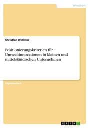 Cover von Positionierungskriterien für Umweltinnovationen in kleinen und mittelständischen Unternehmen