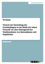 Cover von Versuch der Darstellung des Grundanliegens in der Kritik der reinen Vernunft vor dem Hintergrund der Traditionslinien von Rationalismus und Empirismus