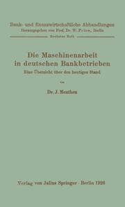 Cover von Die Maschinenarbeit in deutschen Bankbetrieben