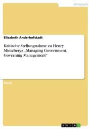 Cover von Kritische Stellungnahme zu Henry Mintzbergs Managing Government, Governing Management