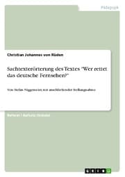 Cover von Sachtexterörterung des Textes 'Wer rettet das deutsche Fernsehen?'