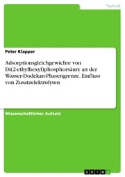 Cover von Adsorptionsgleichgewichte von Di(2-ethylhexyl)phosphorsäure an der Wasser-Dodekan-Phasengrenze. Einfluss von Zusatzelektrolyten