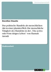 Cover von Das politische Handeln als menschlichen Akt in einer pluralen Welt. Die menschliche Tätigkeit des Handelns in der 'Vita activa oder Vom tätigen Leben' von Hannah Arendt