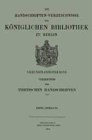 Cover von Verzeichnis der Tibetischen Handschriften der Königlichen Bibliothek zu Berlin