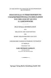 Cover von Individuelle Futterverwertung und Körperentwicklung bei Kälbern von der Geburt bis zur 15.Lebenswoche