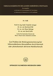 Cover von Zum Problem der Bindungsisomerisierung bei höhermolekularen Monoolefinen durch thermisch oder photochemisch aktivierte Metallcarbonyle