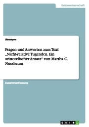 Cover von Fragen und Anworten zum Text Nicht-relative Tugenden. Ein aristotelischer Ansatz von Martha C. Nussbaum