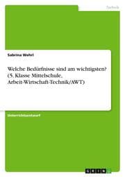 Cover von Welche Bedürfnisse sind am wichtigsten? (5. Klasse Mittelschule, Arbeit-Wirtschaft-Technik/AWT)