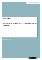 Cover von Artifizielle Semantik. Wider das Chinesische Zimmer